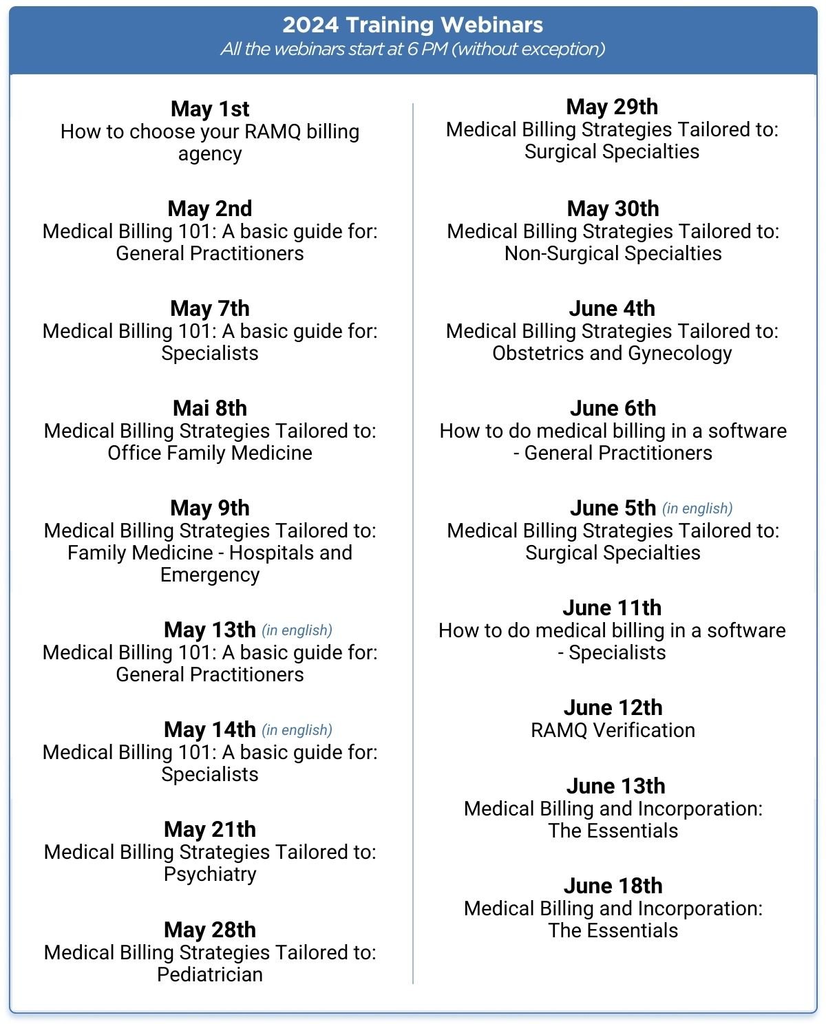 Xacte Medical billing training webinar schedule - 2024