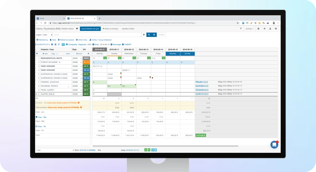 A product view of the Xacte billing solution on a desktop monitor.