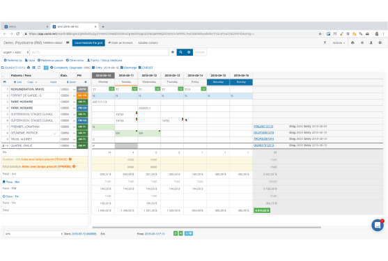 Screenshot showing the billing grid of the Xacte solution